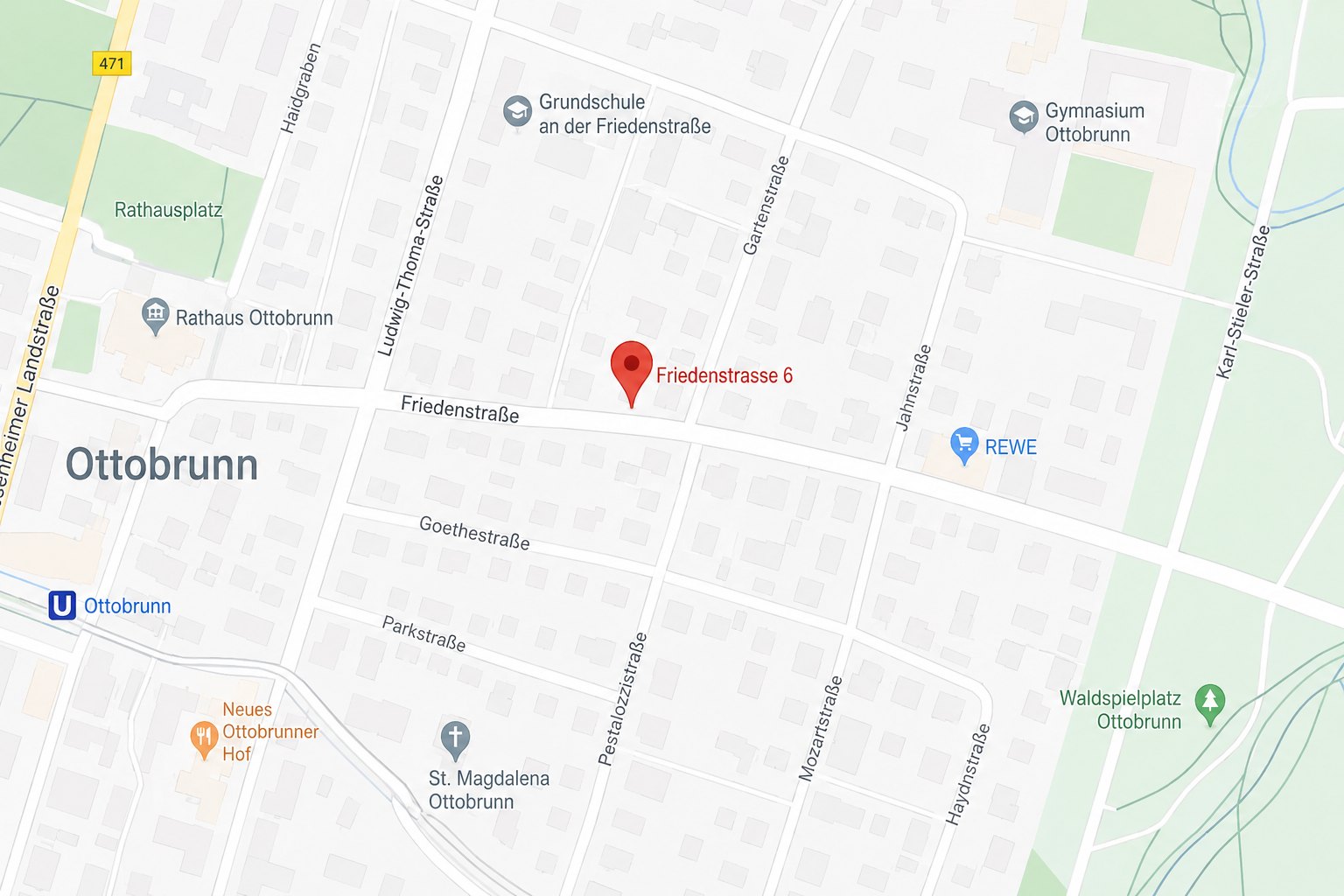 Anfahrt zur Webdesign-Agentur Designpixels in der Friedenstraße 6, 85521 Ottobrunn bei München